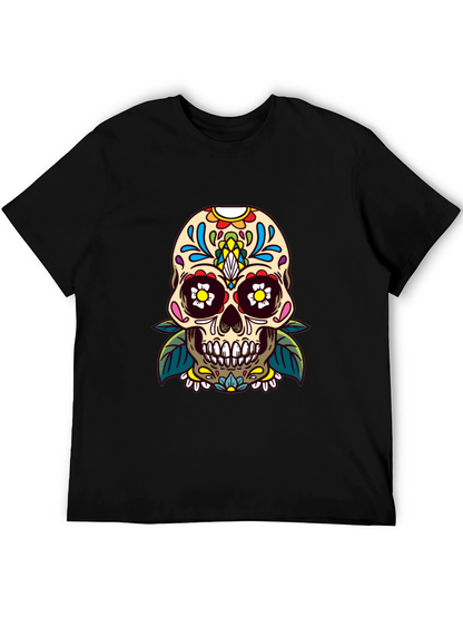 Camiseta Negra con Calavera de Azúcar Floral