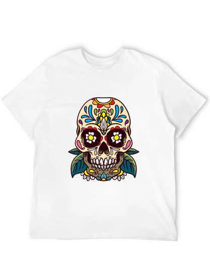 Camiseta Negra con Calavera de Azúcar Floral
