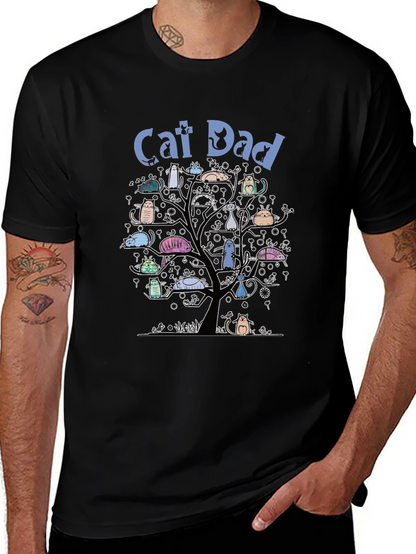 Camiseta Hombre Negra Cat Dad Árbol de Gatos