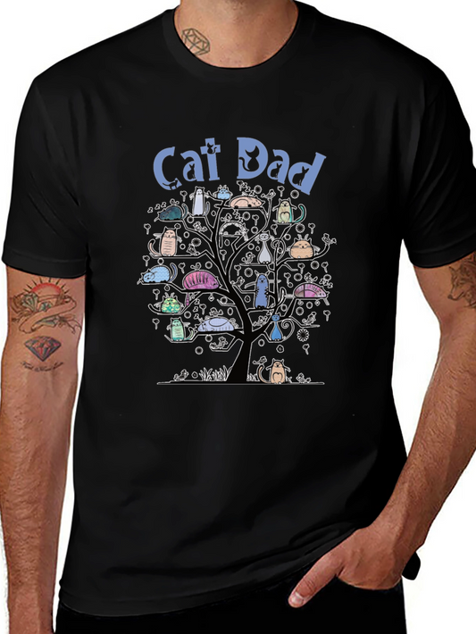 Camiseta Hombre Negra Cat Dad Árbol de Gatos