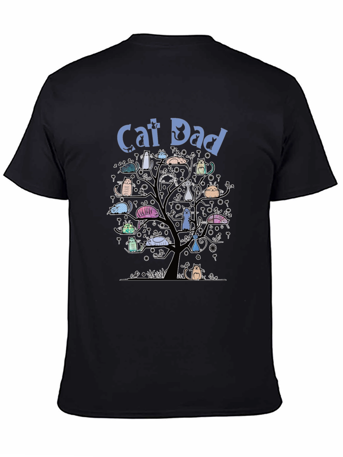 Camiseta Hombre Negra Cat Dad Árbol de Gatos