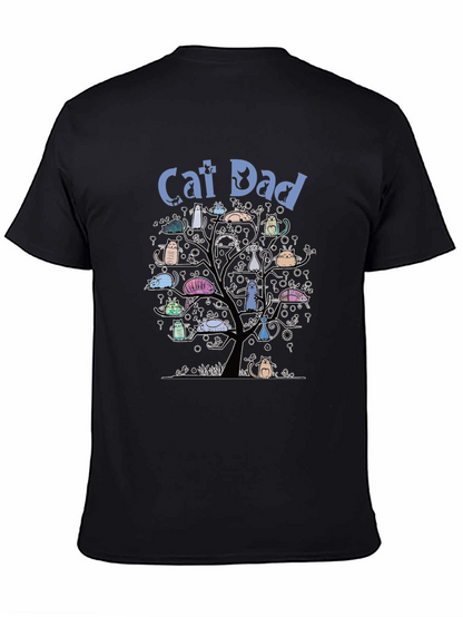 Camiseta Hombre Negra Cat Dad Árbol de Gatos