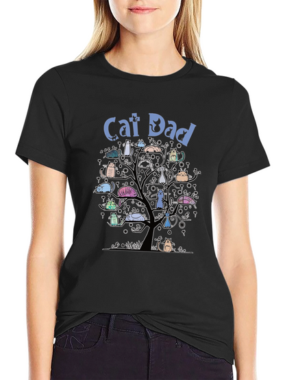 Camiseta Hombre Negra Cat Dad Árbol de Gatos