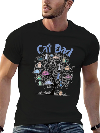 Camiseta Hombre Negra Cat Dad Árbol de Gatos