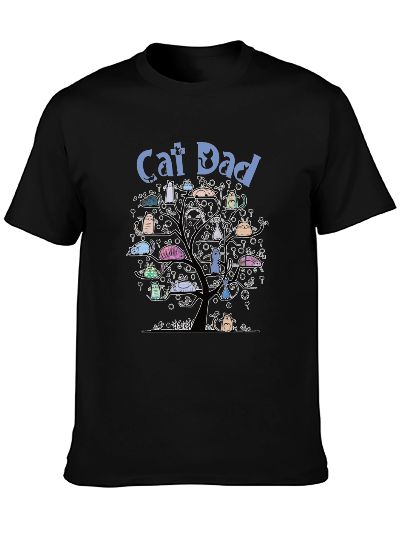 Camiseta Hombre Negra Cat Dad Árbol de Gatos