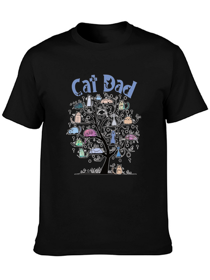 Camiseta Hombre Negra Cat Dad Árbol de Gatos