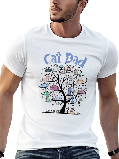 Camiseta Hombre Negra Cat Dad Árbol de Gatos