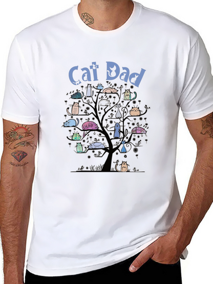Camiseta Hombre Negra Cat Dad Árbol de Gatos