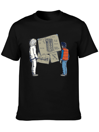 Camiseta Negra: Doc y Marty con la Tardis