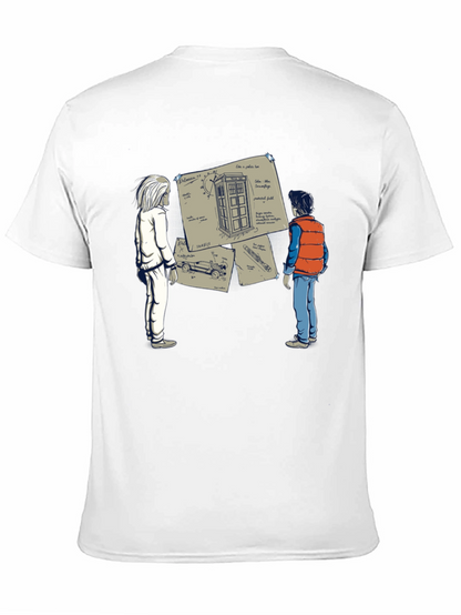 Camiseta Negra: Doc y Marty con la Tardis