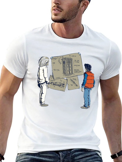 Camiseta Negra: Doc y Marty con la Tardis