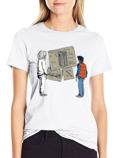 Camiseta Negra: Doc y Marty con la Tardis