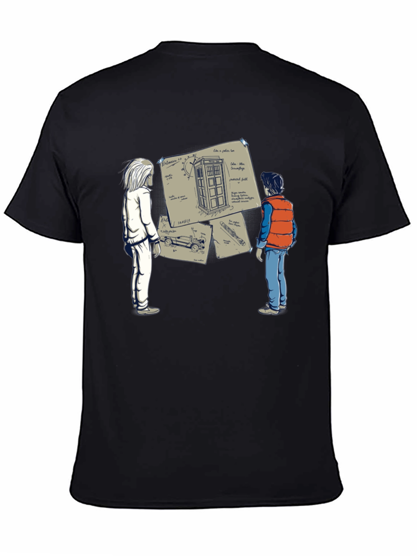 Camiseta Negra: Doc y Marty con la Tardis