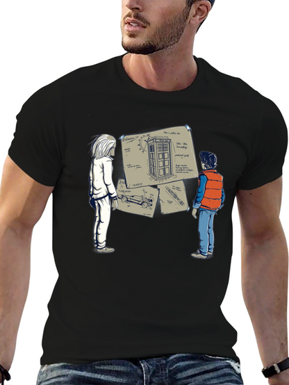 Camiseta Negra: Doc y Marty con la Tardis