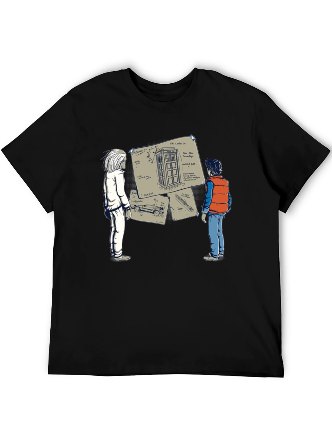 Camiseta Negra: Doc y Marty con la Tardis