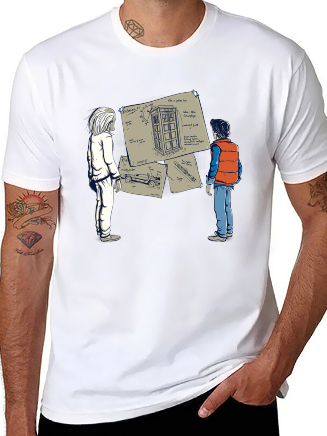 Camiseta Negra: Doc y Marty con la Tardis
