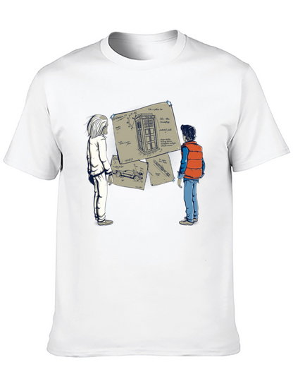 Camiseta Negra: Doc y Marty con la Tardis