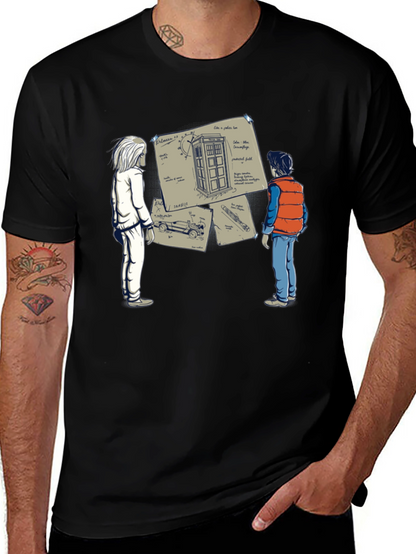 Camiseta Negra: Doc y Marty con la Tardis