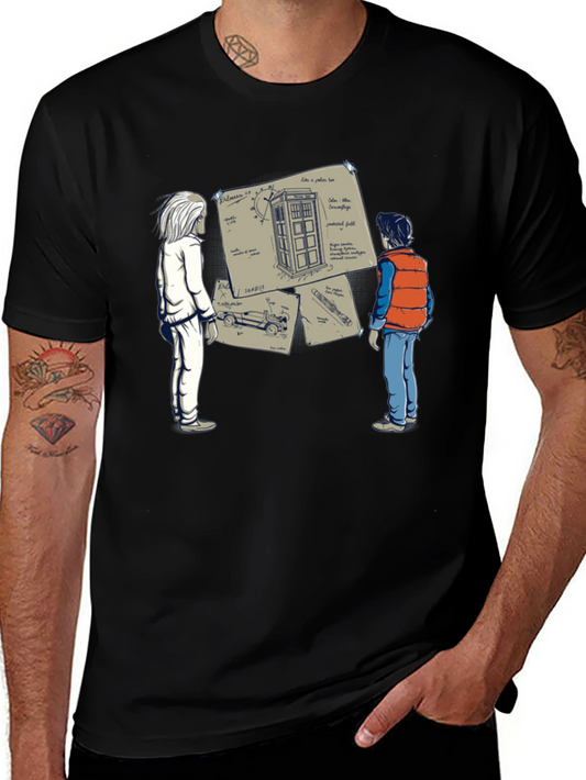 Camiseta Negra: Doc y Marty con la Tardis