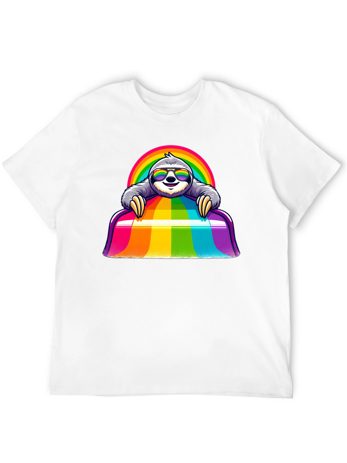 Camiseta Negra con Diseño de Perezoso Arcoíris