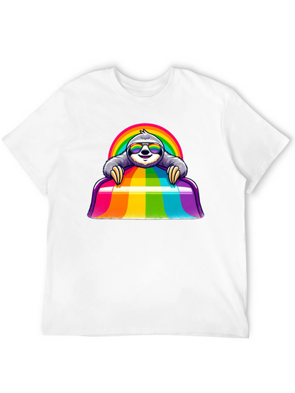 Camiseta Negra con Diseño de Perezoso Arcoíris