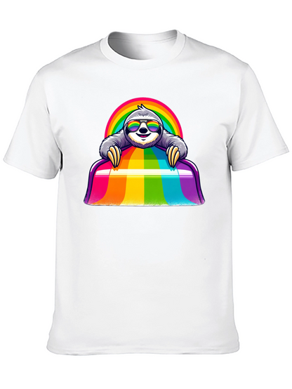 Camiseta Negra con Diseño de Perezoso Arcoíris