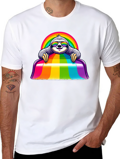 Camiseta Negra con Diseño de Perezoso Arcoíris