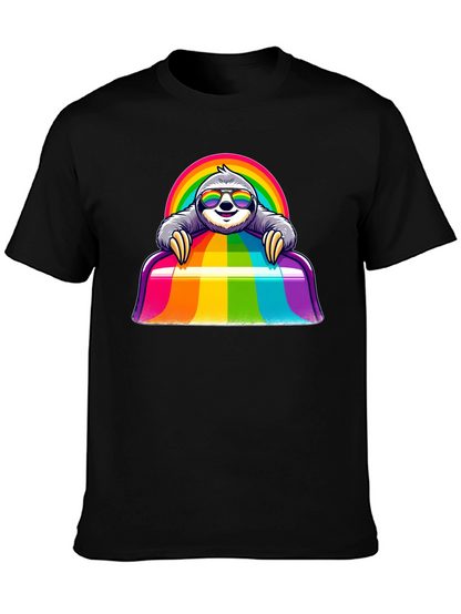 Camiseta Negra con Diseño de Perezoso Arcoíris