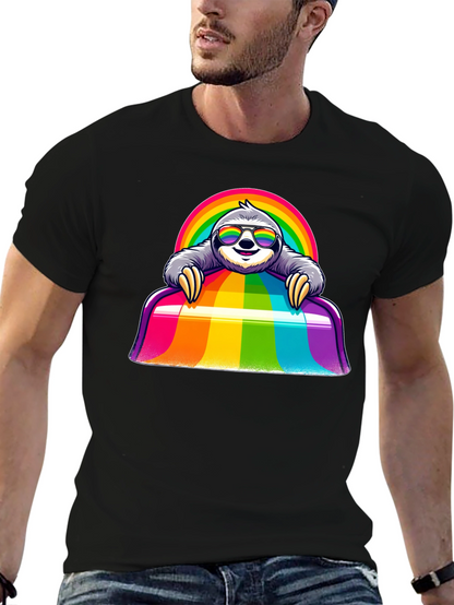 Camiseta Negra con Diseño de Perezoso Arcoíris