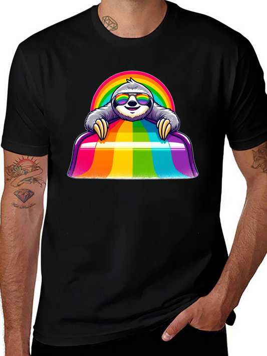 Camiseta Negra con Diseño de Perezoso Arcoíris