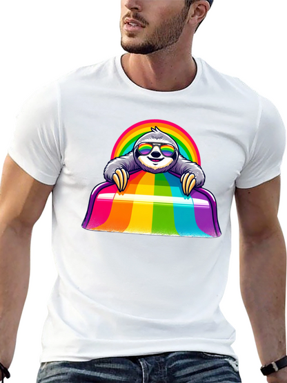 Camiseta Negra con Diseño de Perezoso Arcoíris