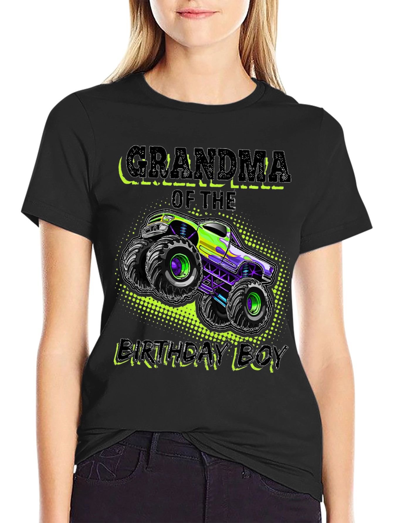 Camiseta Negra Abuela Del Cumpleañero con Monster Truck