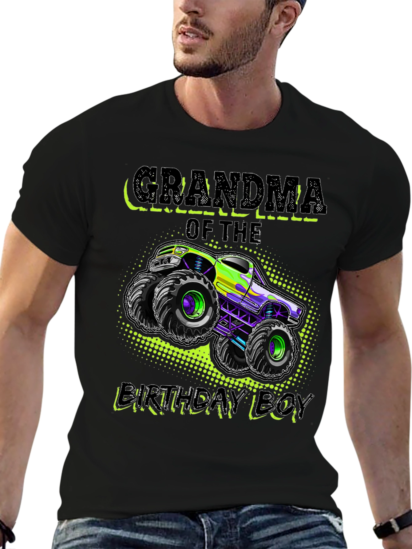 Camiseta Negra Abuela Del Cumpleañero con Monster Truck
