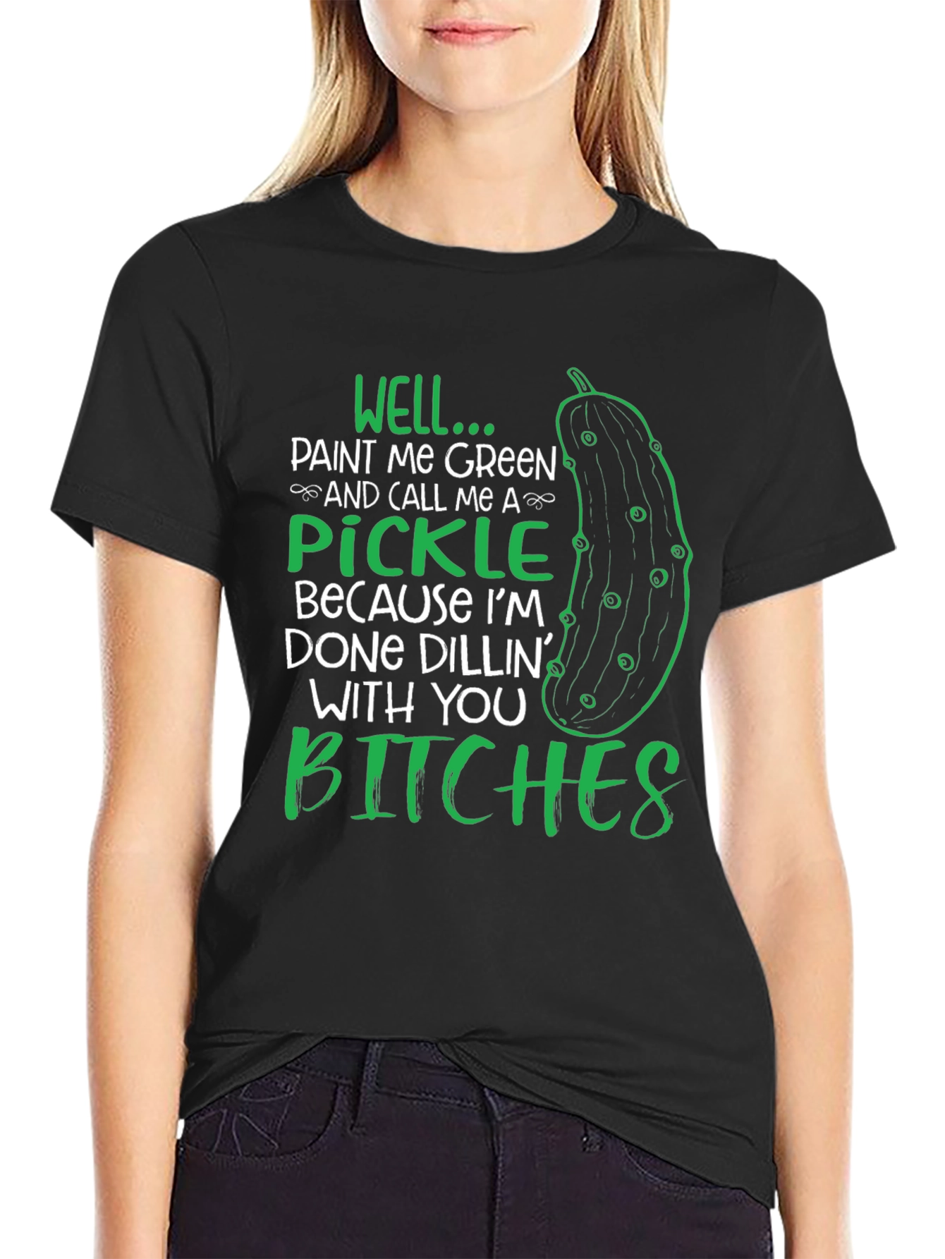 Camiseta Negra con Diseño de Pepinillo Done Dillin