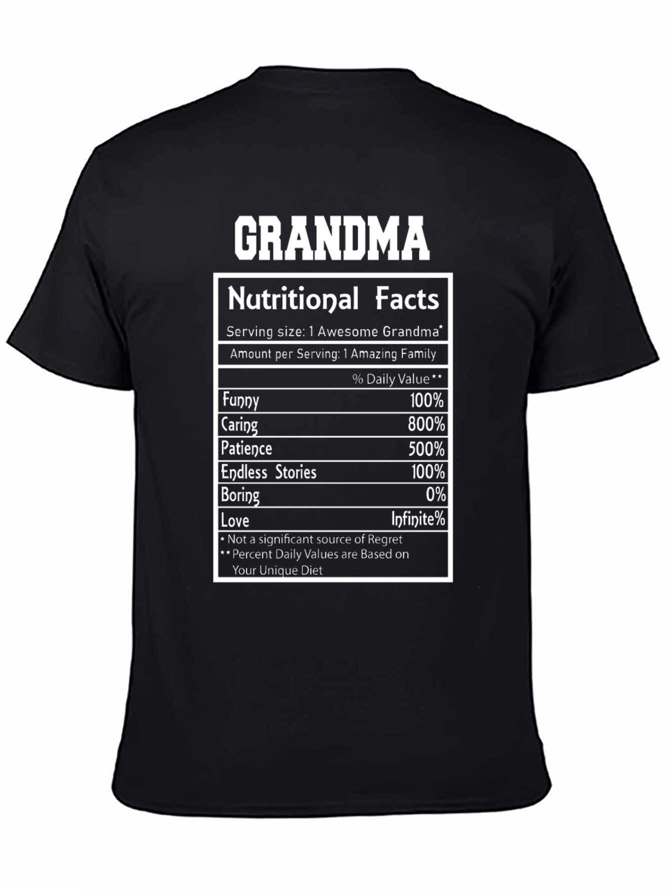 Camiseta Negra Grandma Nutritional Facts