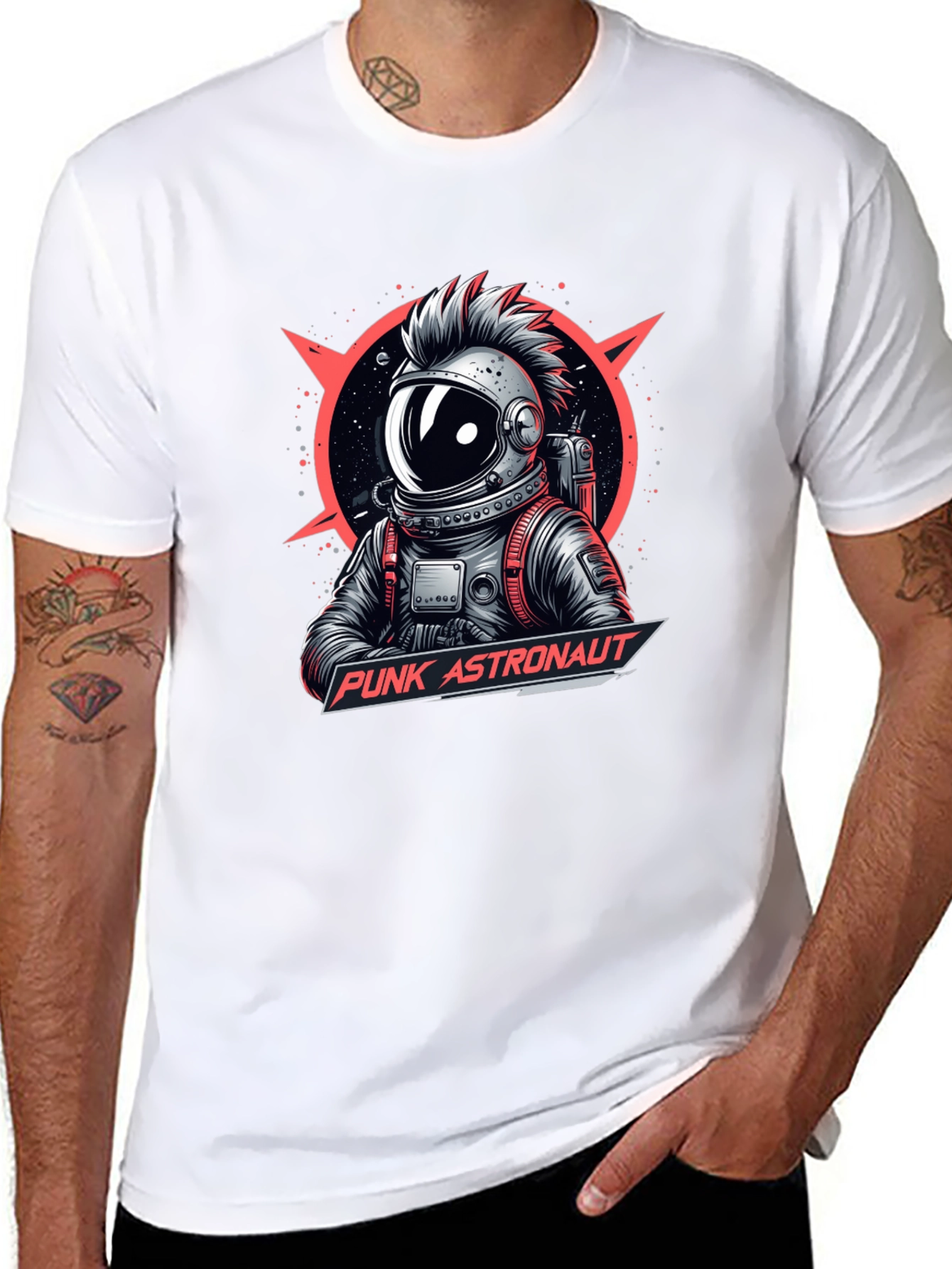 Camiseta Negra Punk Astronaut Diseño Gráfico