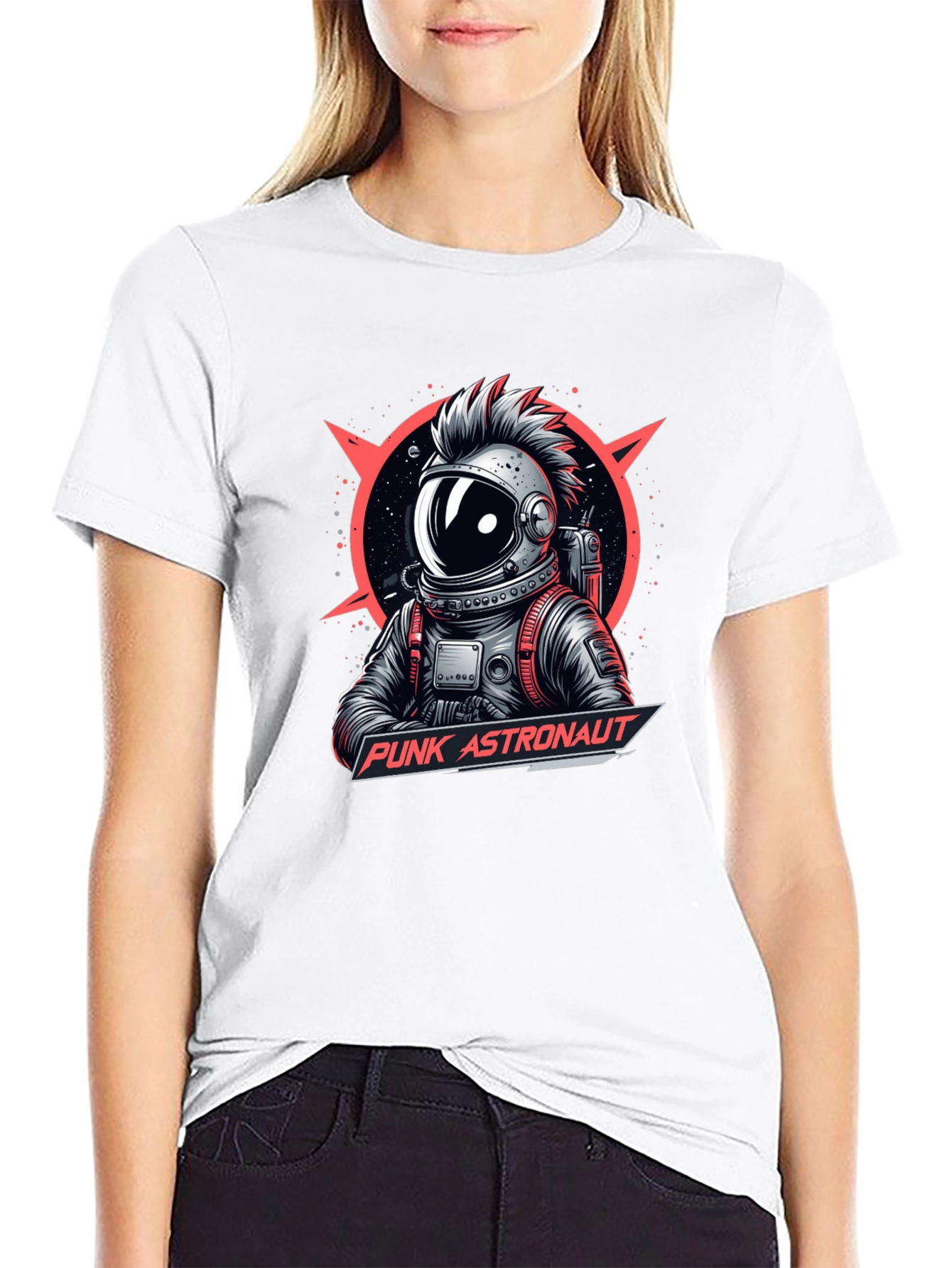 Camiseta Negra Punk Astronaut Diseño Gráfico