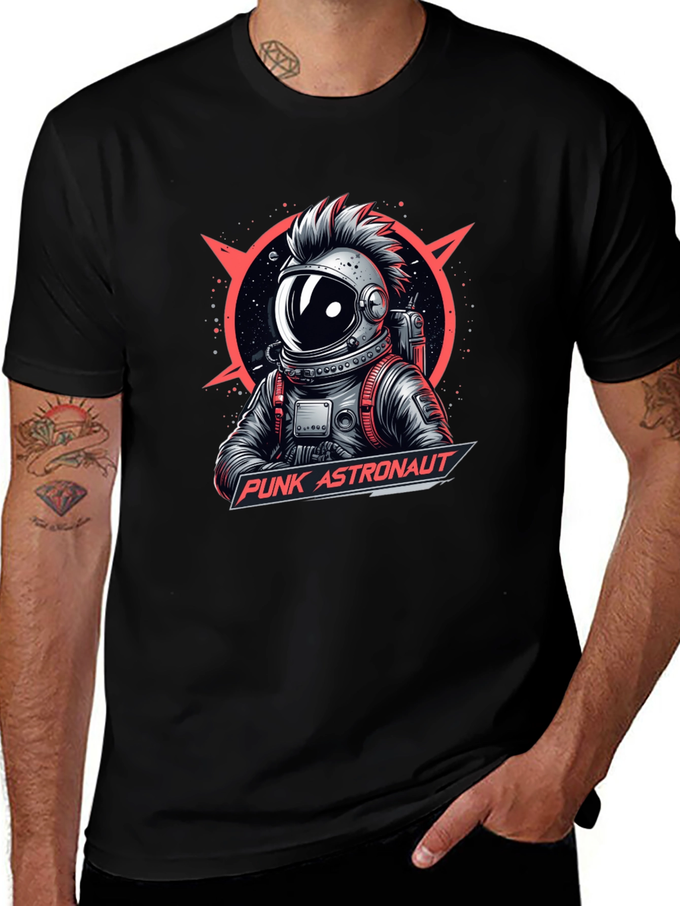Camiseta Negra Punk Astronaut Diseño Gráfico