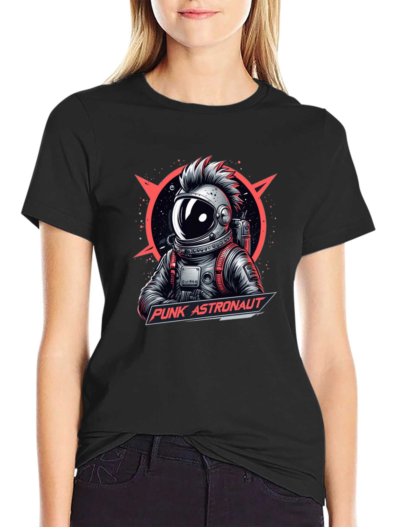 Camiseta Negra Punk Astronaut Diseño Gráfico