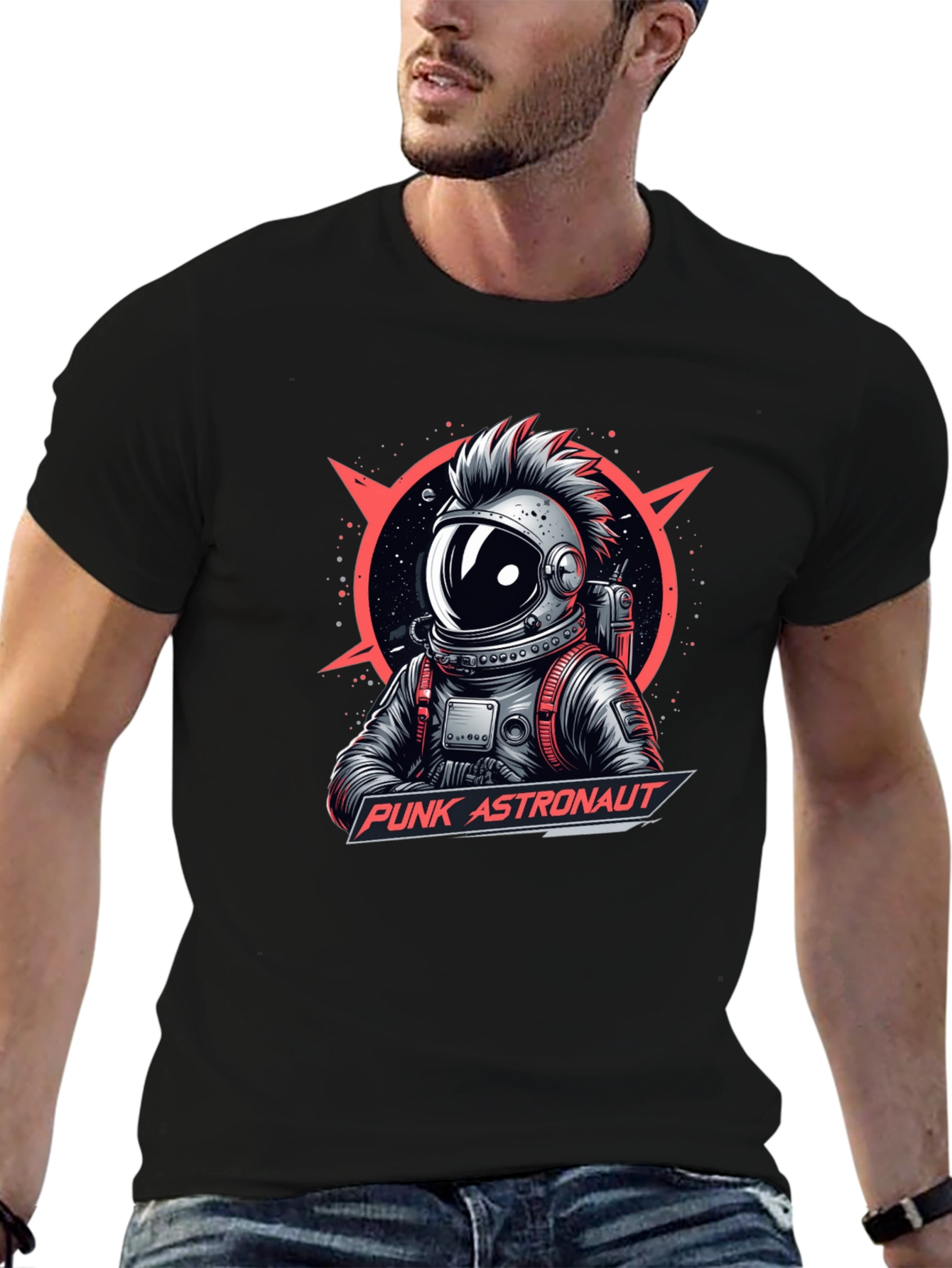 Camiseta Negra Punk Astronaut Diseño Gráfico