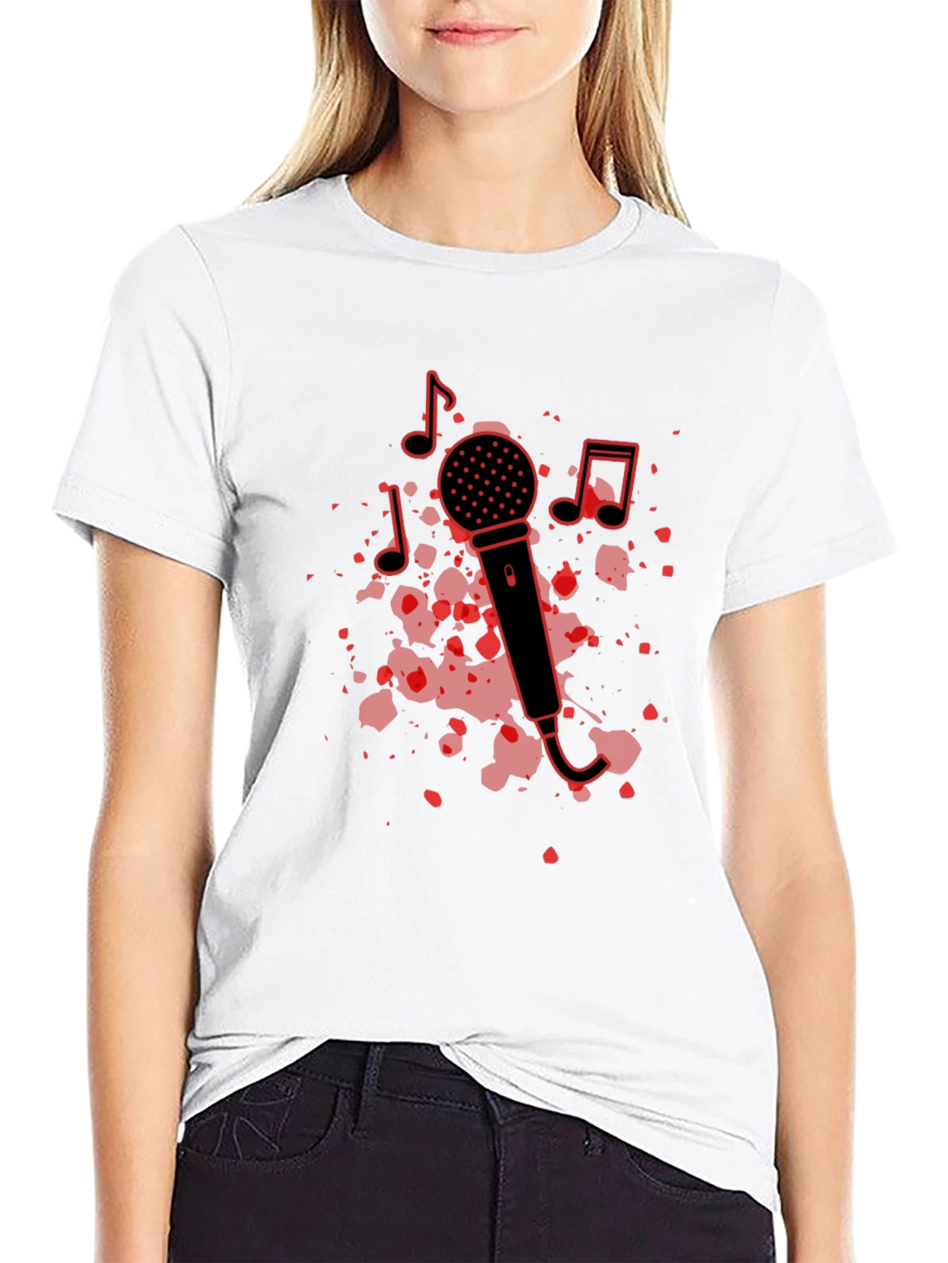 Camiseta Negra con Diseño de Micrófono Musical