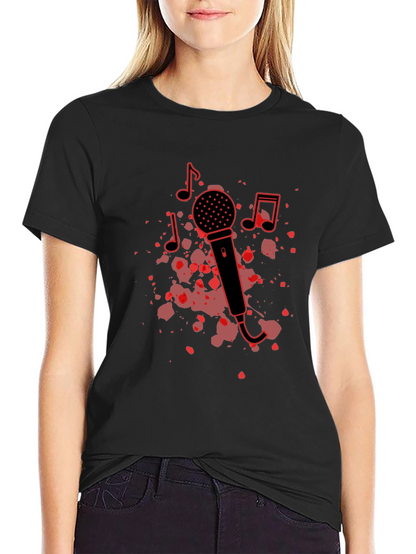 Camiseta Negra con Diseño de Micrófono Musical