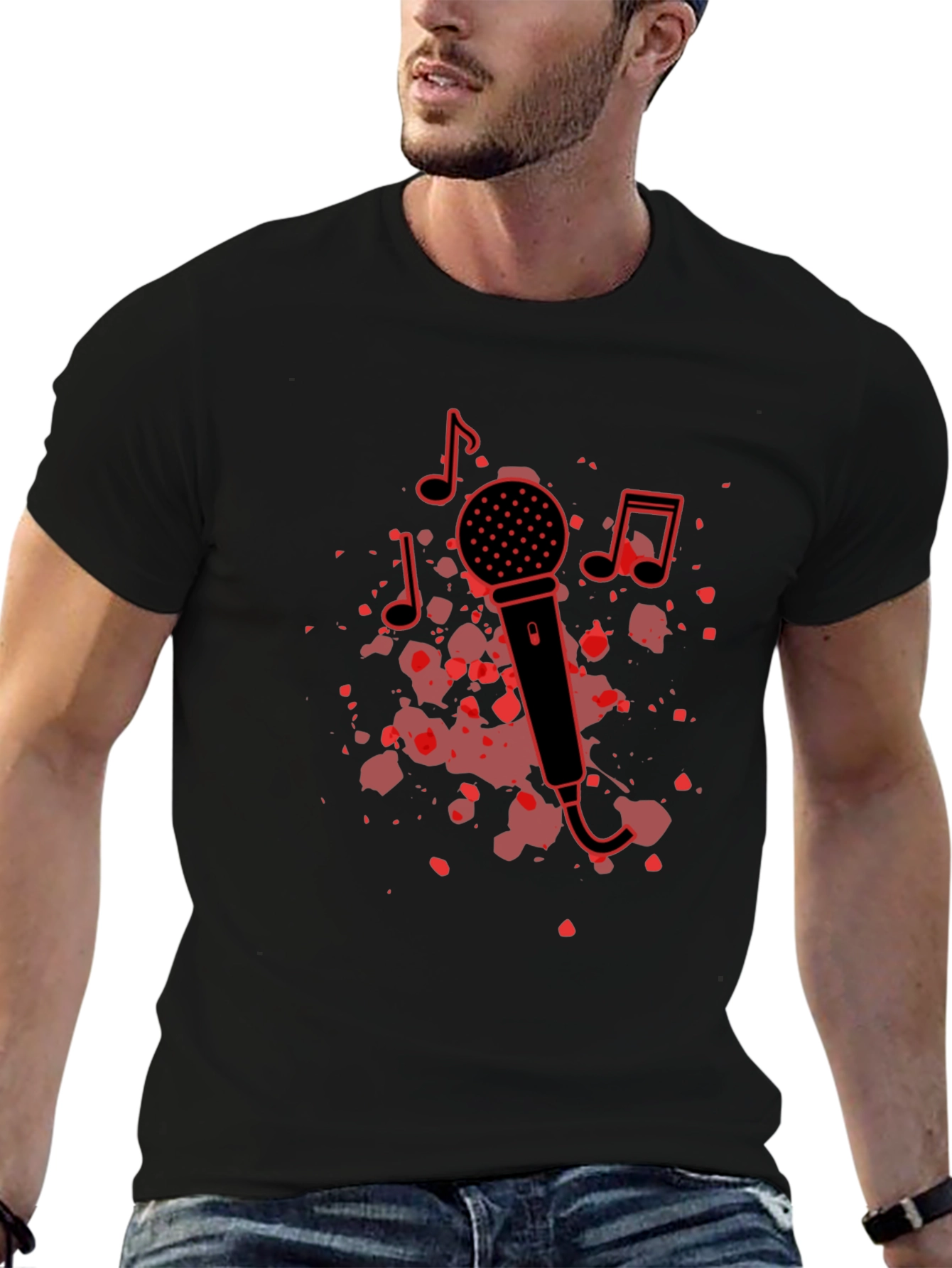 Camiseta Negra con Diseño de Micrófono Musical