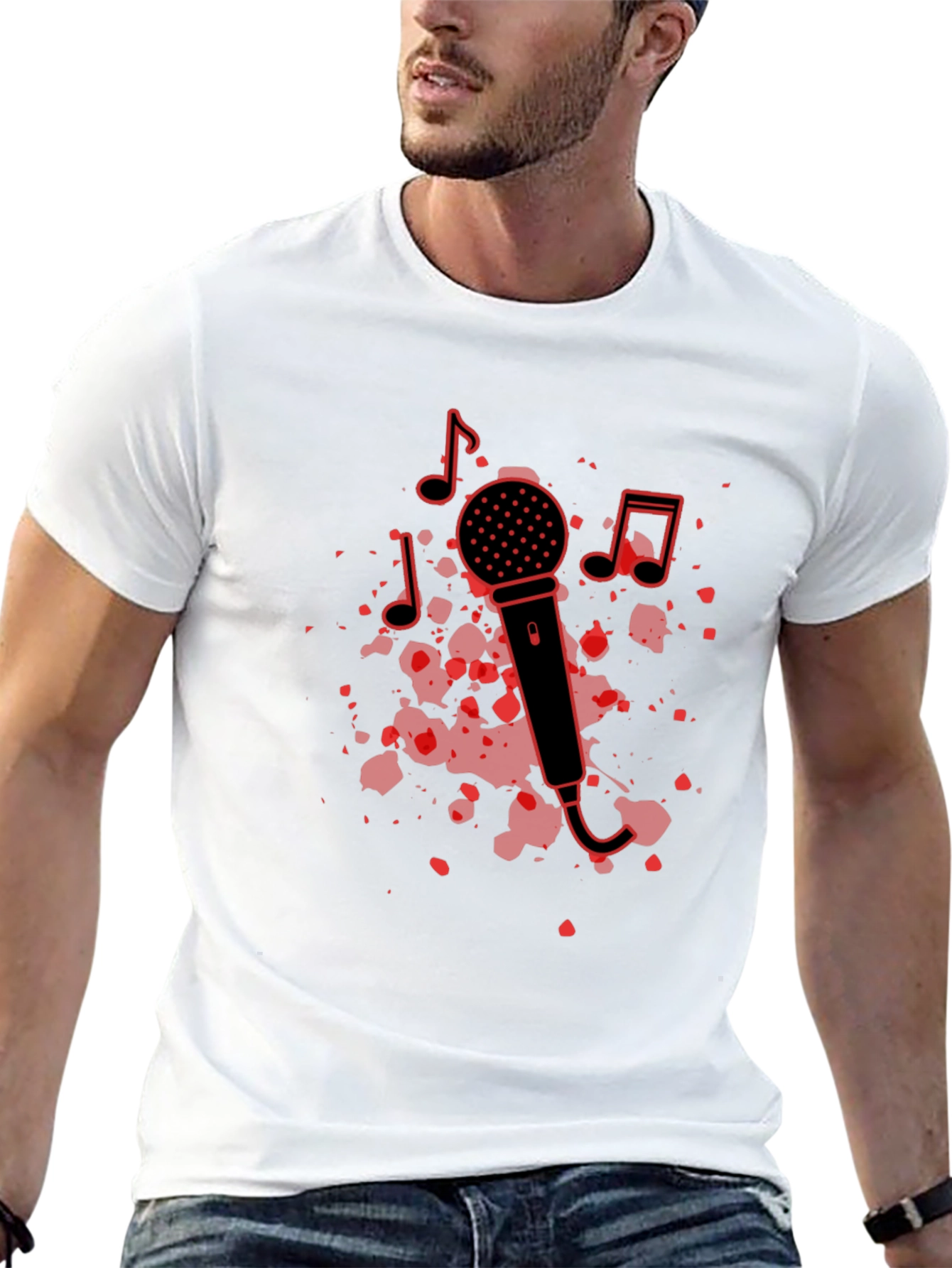 Camiseta Negra con Diseño de Micrófono Musical