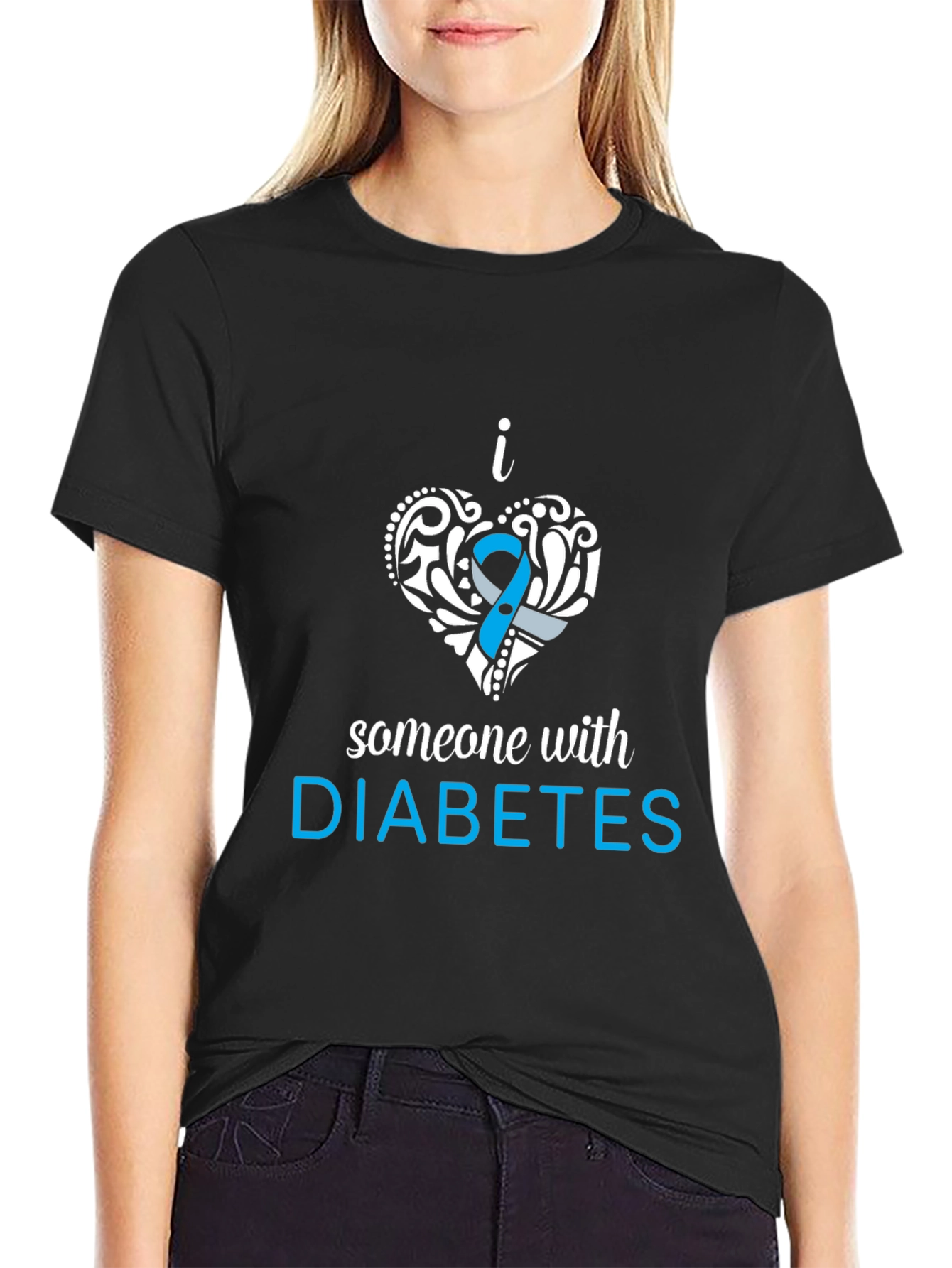 Camiseta Negra con Diseño Amo a Alguien con Diabetes