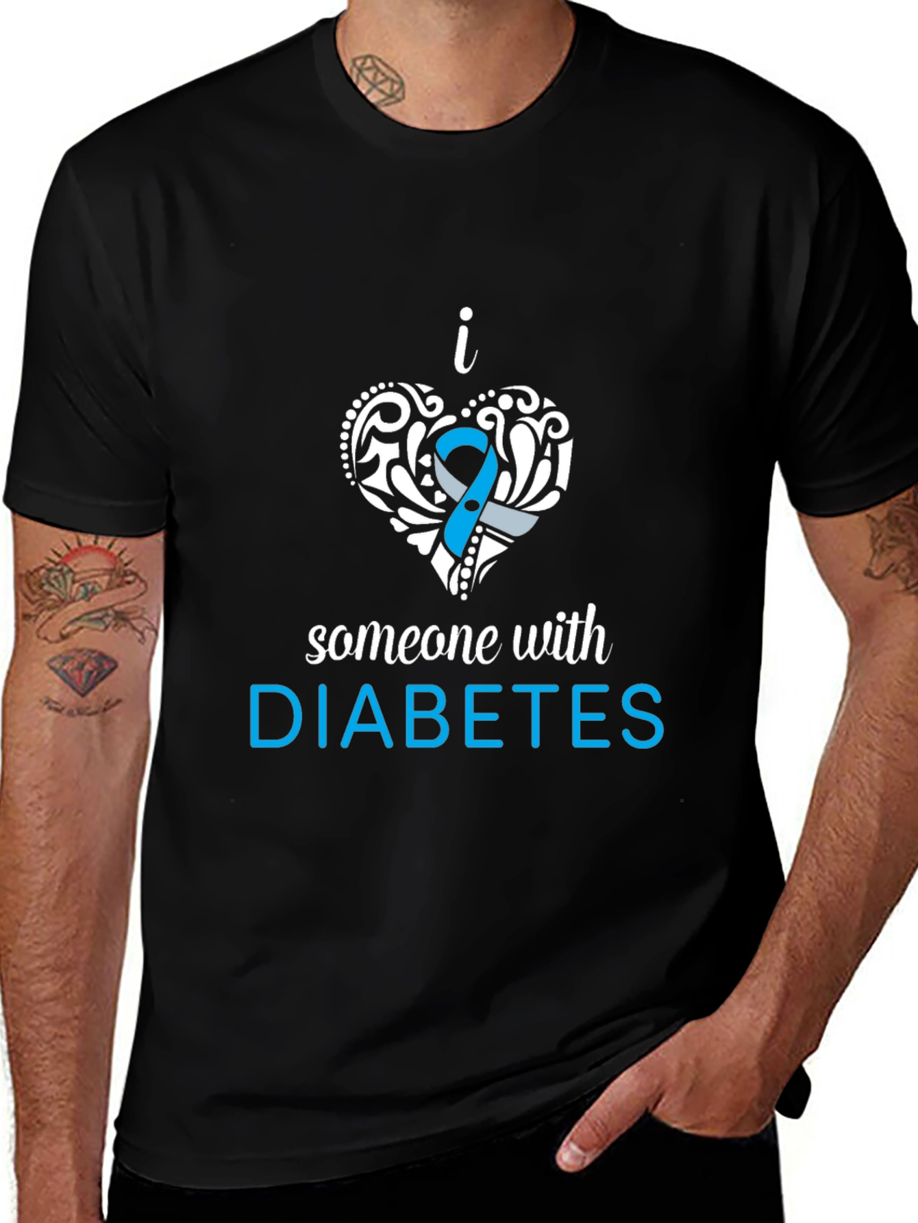 Camiseta Negra con Diseño Amo a Alguien con Diabetes