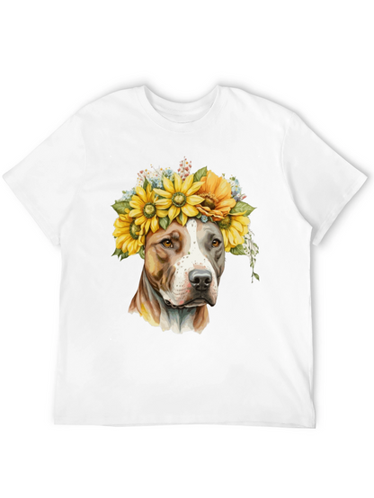 Camiseta Negra con Diseño de Pitbull y Girasoles