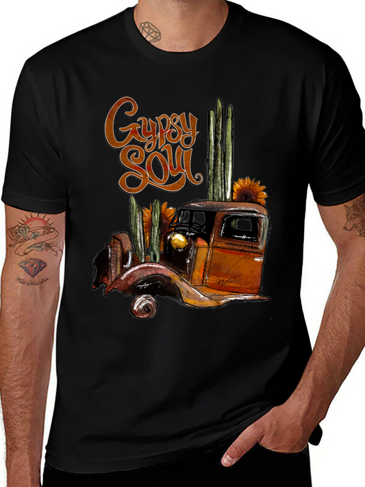 Camiseta Negra Alma Gitana Estampado Vintage