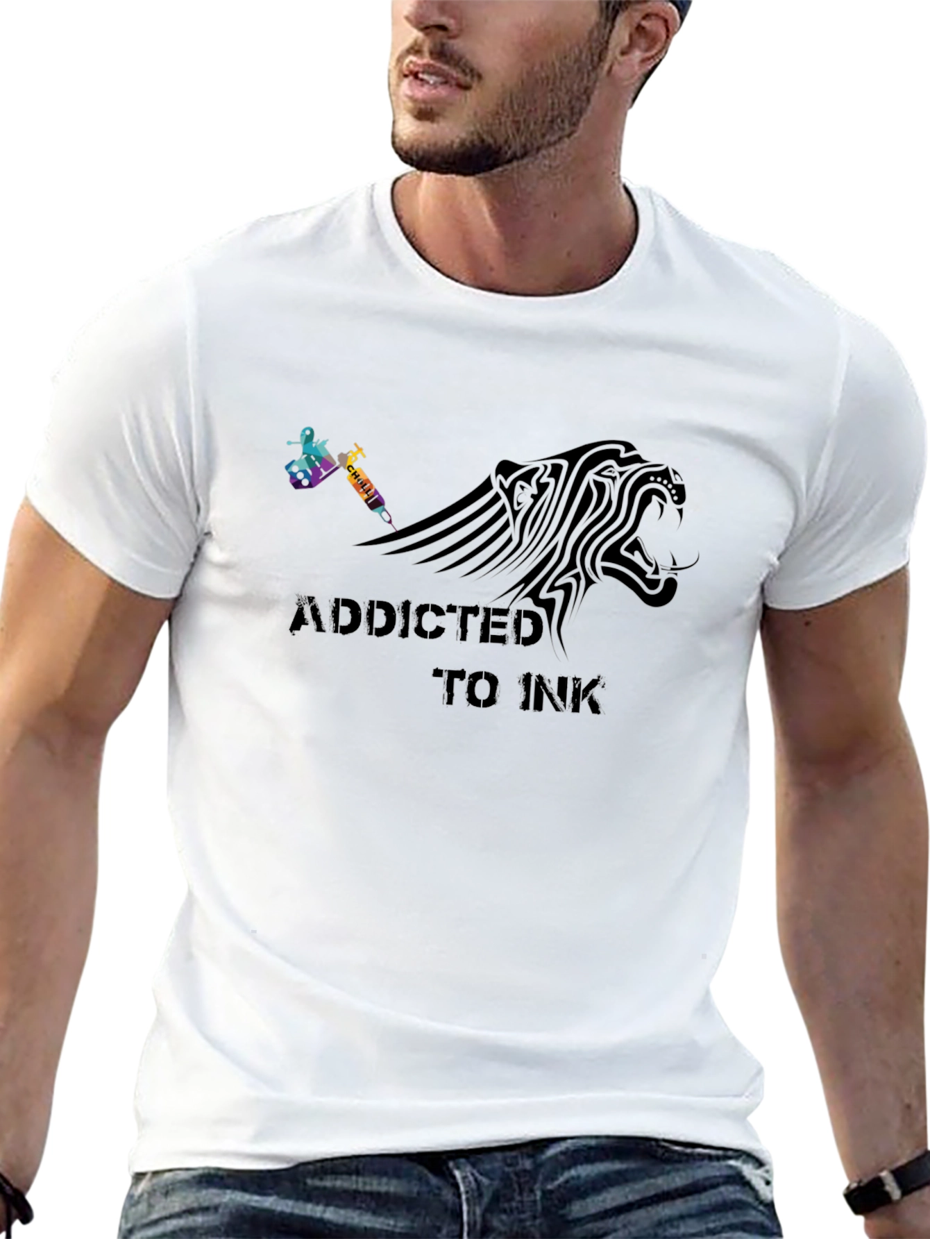 Camiseta Negra Addicted to Ink Diseño de Tatuaje