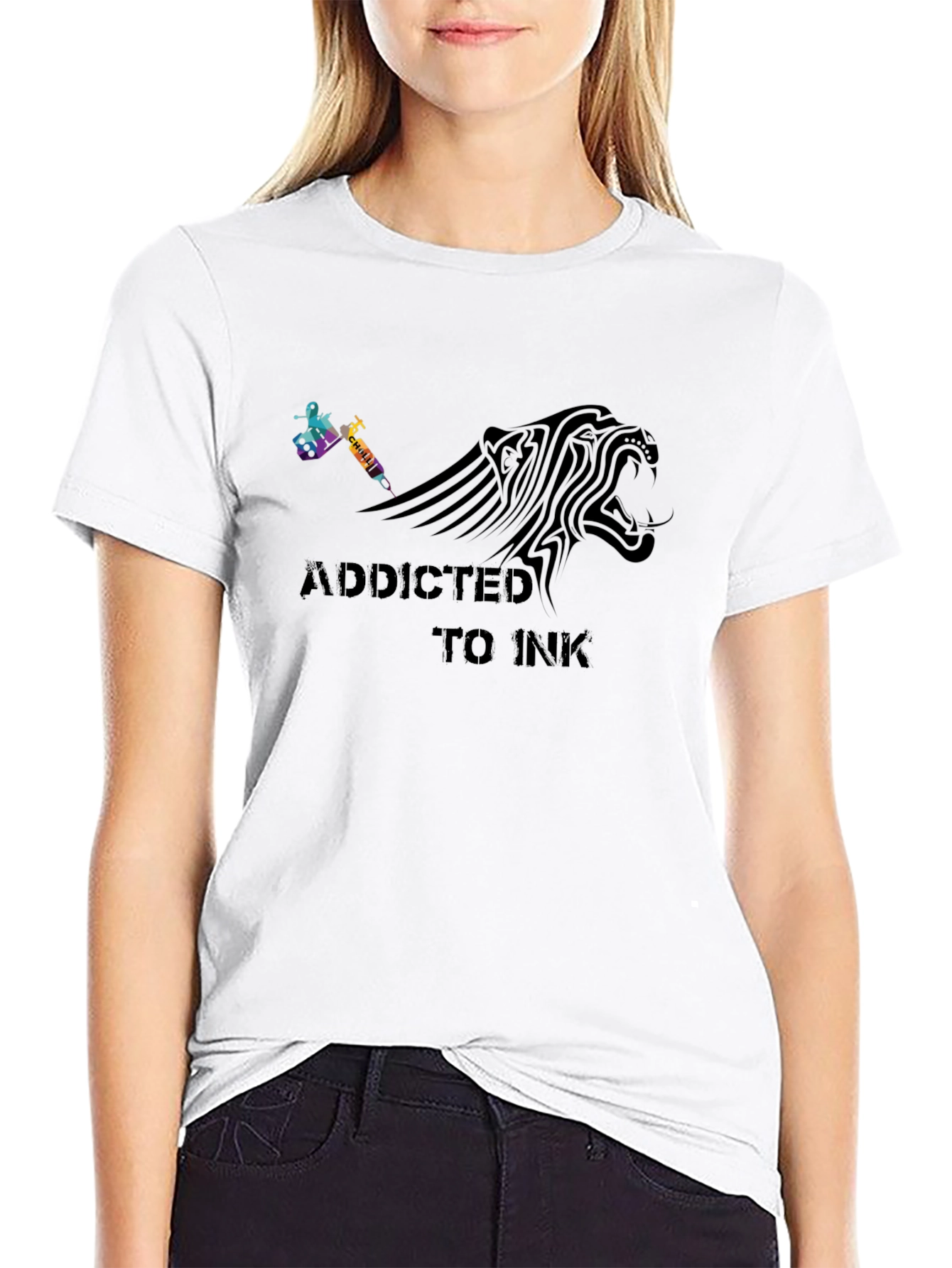 Camiseta Negra Addicted to Ink Diseño de Tatuaje